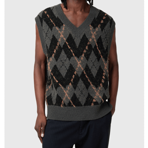 AllSaints Adore Argyle Knitted V-Neck Tank Top